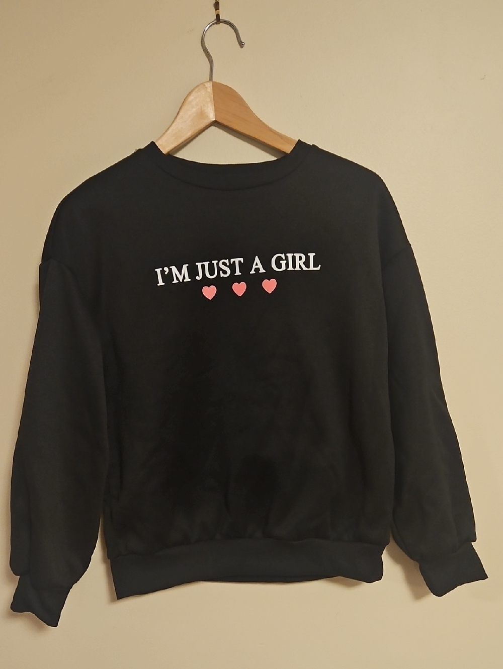 SHEIN Black 'I'm Just A Girl' Graphic Sweatshirt with Pink Hearts